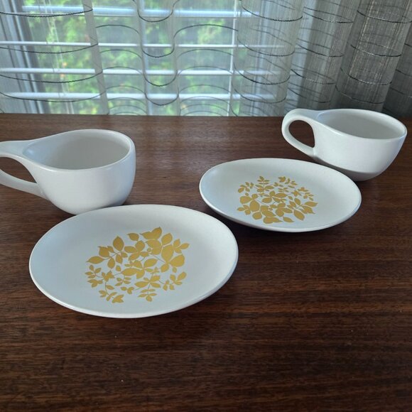 Set of 2 Teavana Gold Winter Leaf Porcelain Cups Saucers 5" - Picture 3 of 14